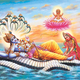 Popular 20th century image showing Lakshmi at the feet of Vishnu.